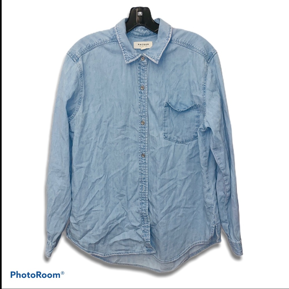 Pacsun blue chambray denim button up down shirt